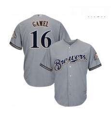 Mens Milwaukee Brewers 16 Ben Gamel Replica Grey Road Cool Base Baseball Jersey 