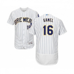 Mens Milwaukee Brewers 16 Ben Gamel White Home Flex Base Authentic Collection Baseball Jersey