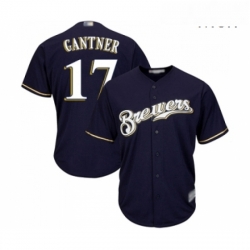 Mens Milwaukee Brewers 17 Jim Gantner Replica Navy Blue Alternate Cool Base Baseball Jersey 