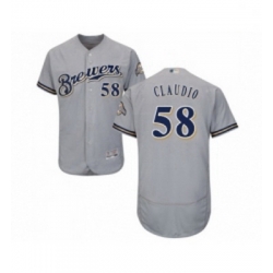 Mens Milwaukee Brewers 58 Alex Claudio Grey Road Flex Base Authentic Collection Baseball Jersey