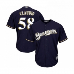 Mens Milwaukee Brewers 58 Alex Claudio Replica Navy Blue Alternate Cool Base Baseball Jersey 