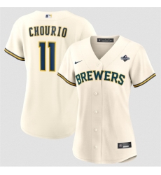 Women Milwaukee Brewers 11 Jackson Chourio Cream 2026 World Series Limited Stitched Baseball Jersey Women Milwaukee Brewers 11 Jackson Chourio Cream 2026 World Series Limited Stitched Baseball Jersey