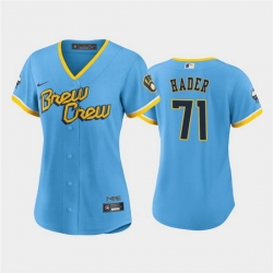 Women Milwaukee Brewers 71 Josh Hader 2022 Powder Blue City Connect Cool Base Stitched Jersey