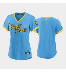 Women Milwaukee Brewers Blank 2022 Powder Blue City Connect Cool Base Stitched Jersey