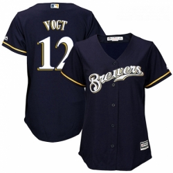 Womens Majestic Milwaukee Brewers 12 Stephen Vogt Authentic Navy Blue Alternate Cool Base MLB Jersey 