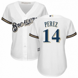 Womens Majestic Milwaukee Brewers 14 Hernan Perez Authentic Navy Blue Alternate Cool Base MLB Jersey 