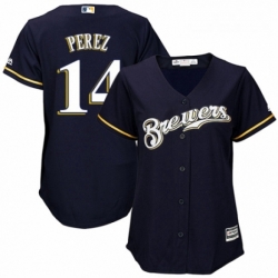 Womens Majestic Milwaukee Brewers 14 Hernan Perez Authentic White Alternate Cool Base MLB Jersey 