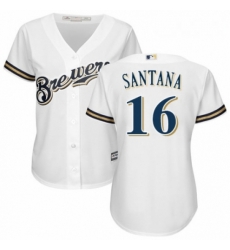 Womens Majestic Milwaukee Brewers 16 Domingo Santana Authentic Navy Blue Alternate Cool Base MLB Jersey 