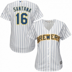 Womens Majestic Milwaukee Brewers 16 Domingo Santana Replica White Home Cool Base MLB Jersey 