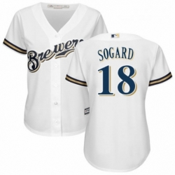 Womens Majestic Milwaukee Brewers 18 Eric Sogard Replica Navy Blue Alternate Cool Base MLB Jersey 