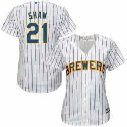 Womens Majestic Milwaukee Brewers 21 Travis Shaw Authentic White Alternate Cool Base MLB Jersey