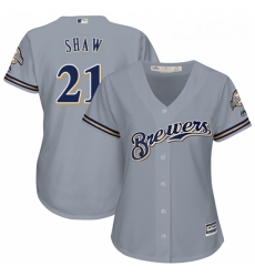 Womens Majestic Milwaukee Brewers 21 Travis Shaw Replica Grey Road Cool Base MLB Jersey