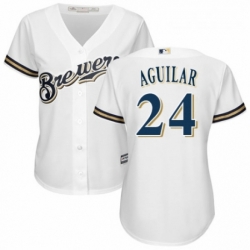 Womens Majestic Milwaukee Brewers 24 Jesus Aguilar Replica White Alternate Cool Base MLB Jersey 