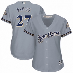 Womens Majestic Milwaukee Brewers 27 Zach Davies Replica Grey Road Cool Base MLB Jersey 