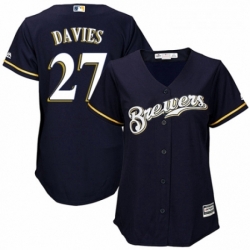 Womens Majestic Milwaukee Brewers 27 Zach Davies Replica White Alternate Cool Base MLB Jersey 