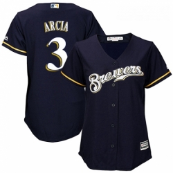 Womens Majestic Milwaukee Brewers 3 Orlando Arcia Replica Navy Blue Alternate Cool Base MLB Jersey