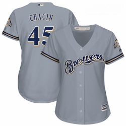 Womens Majestic Milwaukee Brewers 45 Jhoulys Chacin Authentic Grey Road Cool Base MLB Jersey 