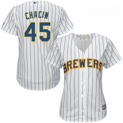 Womens Majestic Milwaukee Brewers 45 Jhoulys Chacin Replica White Alternate Cool Base MLB Jersey 