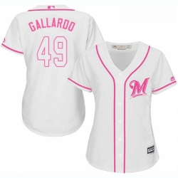 Womens Majestic Milwaukee Brewers 49 Yovani Gallardo Authentic White Fashion Cool Base MLB Jersey 