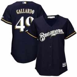 Womens Majestic Milwaukee Brewers 49 Yovani Gallardo Replica Navy Blue Alternate Cool Base MLB Jersey 