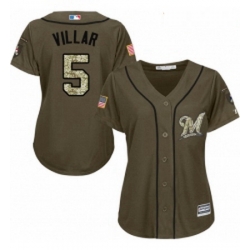 Womens Majestic Milwaukee Brewers 5 Jonathan Villar Replica Green Salute to Service MLB Jersey