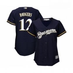 Womens Milwaukee Brewers 12 Aaron Rodgers Replica Navy Blue Alternate Cool Base Baseball Jersey 