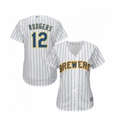 Womens Milwaukee Brewers 12 Aaron Rodgers Replica White Home Cool Base Baseball Jersey 