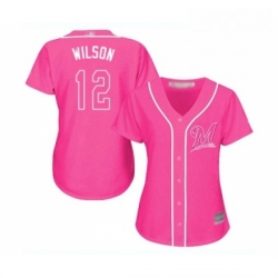 Womens Milwaukee Brewers 12 Alex Wilson Replica Pink Fashion Cool Base Baseball Jersey 