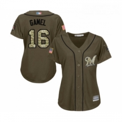 Womens Milwaukee Brewers 16 Ben Gamel Replica White Alternate Cool Base Baseball Jersey 