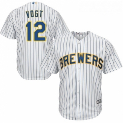 Youth Majestic Milwaukee Brewers 12 Stephen Vogt Replica White Alternate Cool Base MLB Jersey 