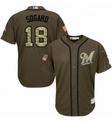 Youth Majestic Milwaukee Brewers 18 Eric Sogard Authentic Green Salute to Service MLB Jersey 