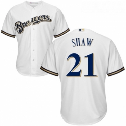 Youth Majestic Milwaukee Brewers 21 Travis Shaw Authentic White Home Cool Base MLB Jersey