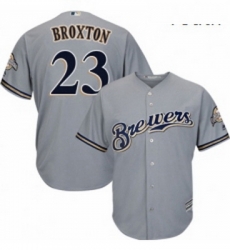 Youth Majestic Milwaukee Brewers 23 Keon Broxton Replica Grey Road Cool Base MLB Jersey 