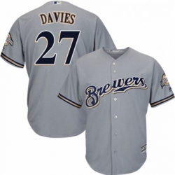 Youth Majestic Milwaukee Brewers 27 Zach Davies Replica Grey Road Cool Base MLB Jersey 