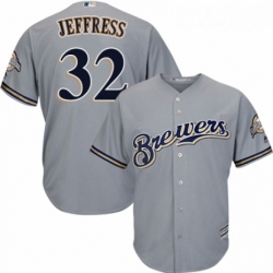 Youth Majestic Milwaukee Brewers 32 Jeremy Jeffress Authentic Grey Road Cool Base MLB Jersey 