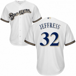 Youth Majestic Milwaukee Brewers 32 Jeremy Jeffress Authentic White Alternate Cool Base MLB Jersey 