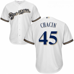 Youth Majestic Milwaukee Brewers 45 Jhoulys Chacin Replica White Home Cool Base MLB Jersey 