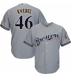 Youth Majestic Milwaukee Brewers 46 Corey Knebel Authentic Grey Road Cool Base MLB Jersey 