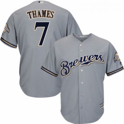 Youth Majestic Milwaukee Brewers 7 Eric Thames Replica Grey Road Cool Base MLB Jersey