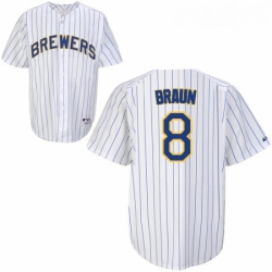 Youth Majestic Milwaukee Brewers 8 Ryan Braun Replica WhiteBlue Strip MLB Jersey