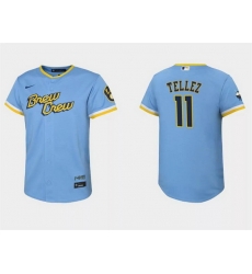 Youth Milwaukee Brewers 11 Rowdy Tellez 2022 Powder Blue City Connect Stitched Jersey