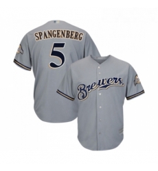 Youth Milwaukee Brewers 5 Cory Spangenberg Replica Grey Road Cool Base Baseball Jersey 