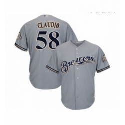 Youth Milwaukee Brewers 58 Alex Claudio Replica Grey Road Cool Base Baseball Jersey 