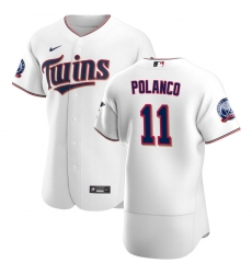 Men Minnesota Twins 11 Jorge Polanco Men Nike White Home 2020 60th Season Flex Base Team MLB Jersey