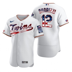 Men Minnesota Twins 12 Jake Odorizzi Men Nike White Fluttering USA Flag Limited Edition Flex Base MLB Jersey