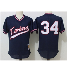 Men Minnesota Twins #34 Kirby Puckett 1985 Navy Cooperstown Mesh Batting Practice Jersey