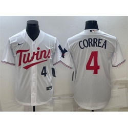 Men Minnesota Twins 4 Carlos Correa White Cool Base Stitched Jersey