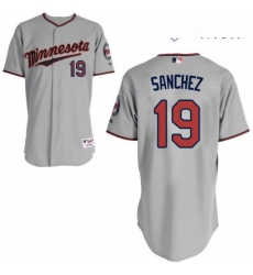 Mens Majestic Minnesota Twins 19 Anibal Sanchez Replica Grey Road Cool Base MLB Jersey 