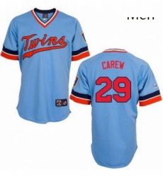 Mens Majestic Minnesota Twins 29 Rod Carew Replica Light Blue Cooperstown Throwback MLB Jersey