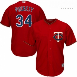 Mens Majestic Minnesota Twins 34 Kirby Puckett Replica Scarlet Alternate Cool Base MLB Jersey